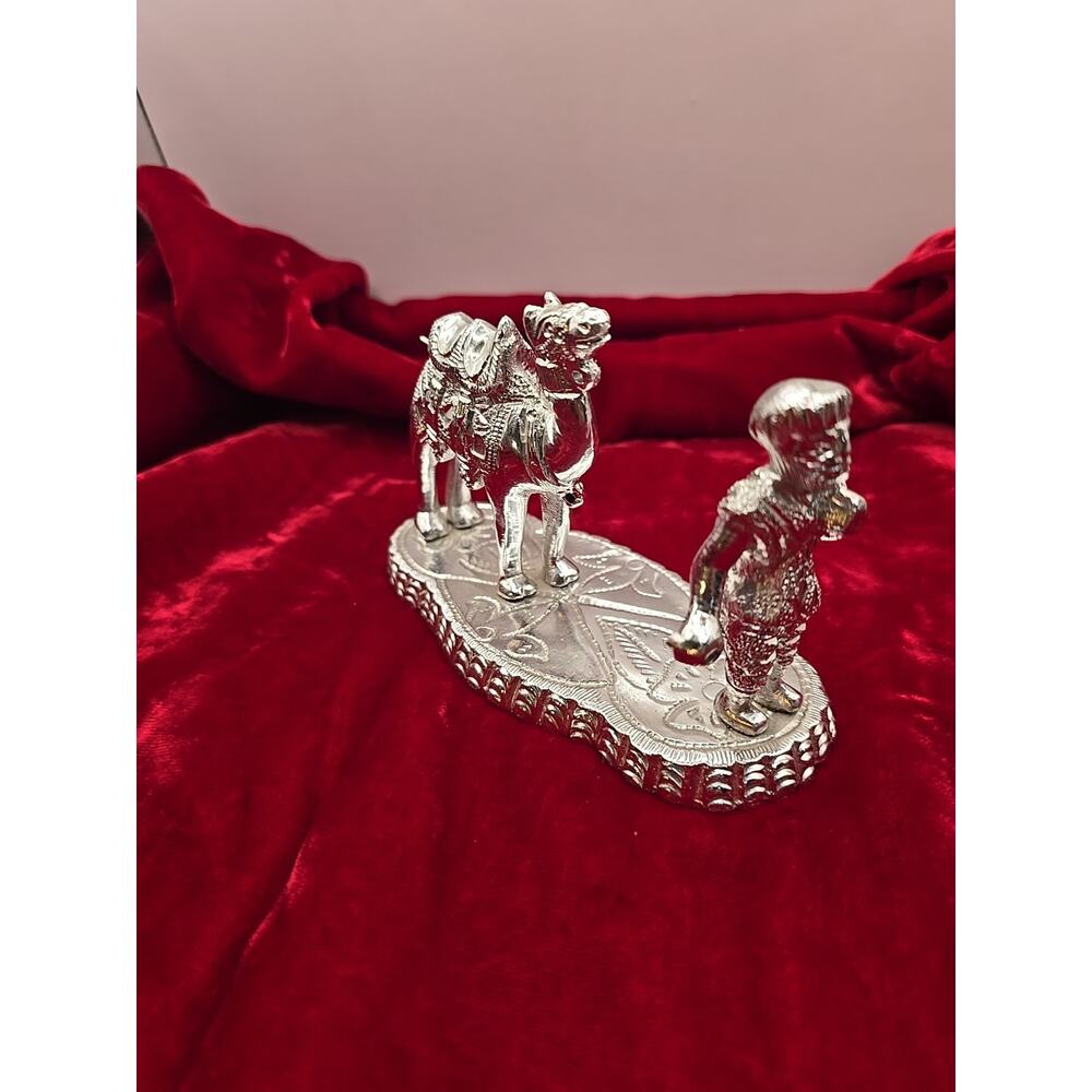 Crafted‎ Metal Sculpture of Man & Camel Aluminum -Vintage-